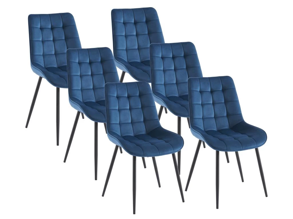 Lot De 6 Chaises Matelassées - Velours Et Métal Noir - Bleu Nuit - OLLUA 3 Lot De 6 Chaises Matelassées - Velours Et Métal Noir - Bleu Nuit - OLLUA