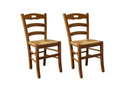Lot De 2 Chaises Rustiques Chêne/Paille N°1 - PISA - L 45.5 X L 42.5 X H 88 Cm