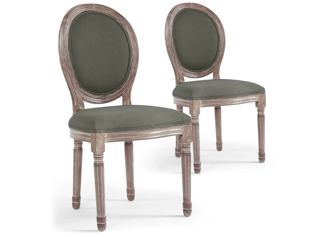 Lot De 2 Chaises Médaillon Louis XVI Tissu Gris 3 Lot De 2 Chaises Médaillon Louis XVI Tissu Gris
