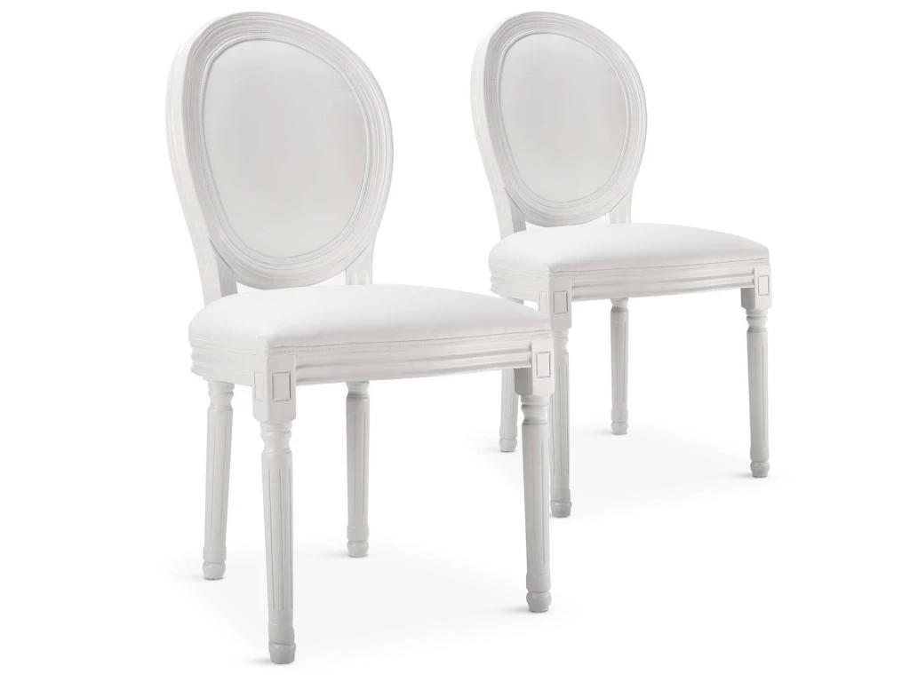 Lot De 2 Chaises Médaillon Louis XVI Simili (P.U) Blanc 3 Lot De 2 Chaises Médaillon Louis XVI Simili (P.U) Blanc