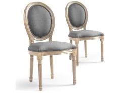 Lot De 2 Chaises De Style Médaillon Louis XVI Tissu Gris Clair