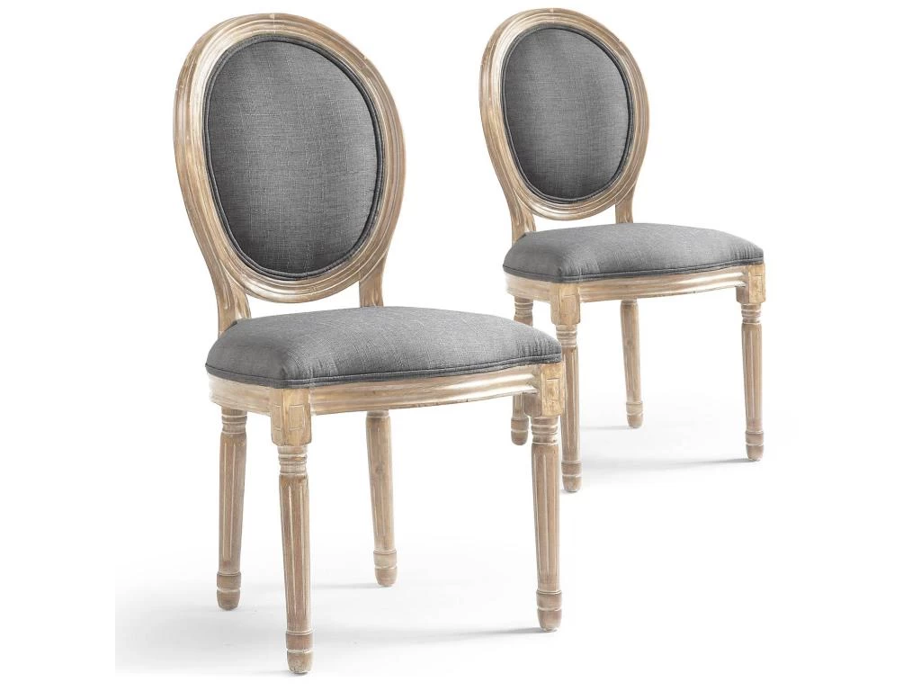 Lot De 2 Chaises De Style Médaillon Louis XVI Tissu Gris Clair 3 Lot De 2 Chaises De Style Médaillon Louis XVI Tissu Gris Clair