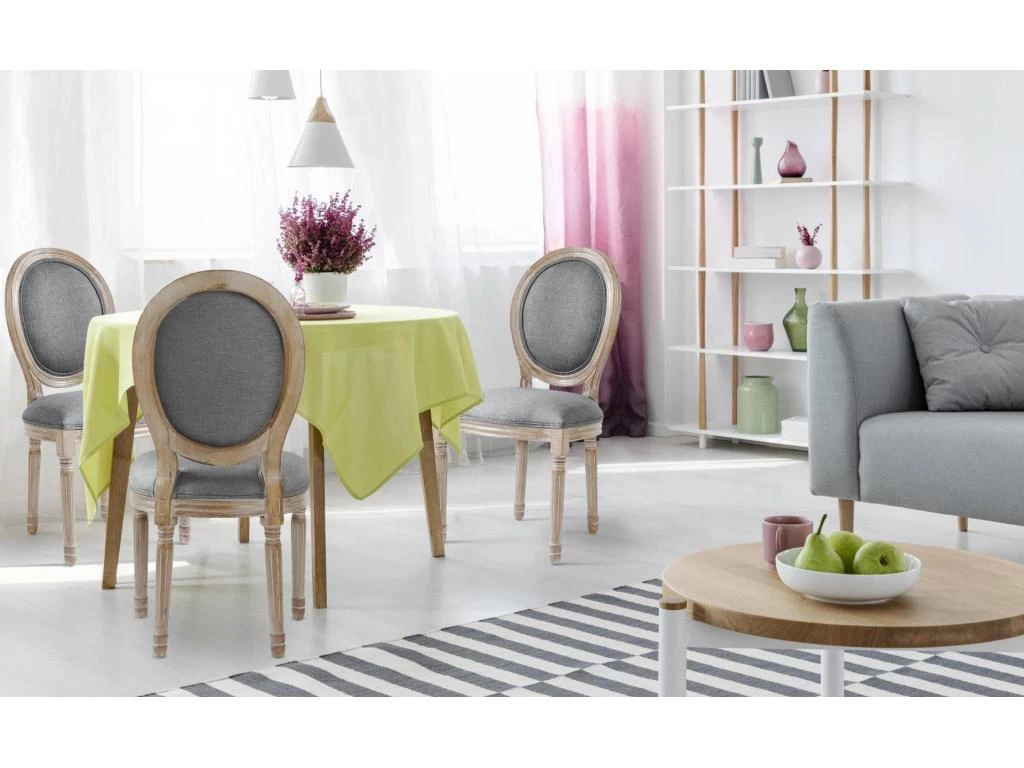 Lot De 2 Chaises De Style Médaillon Louis XVI Tissu Gris Clair 5 Lot De 2 Chaises De Style Médaillon Louis XVI Tissu Gris Clair – Image 3