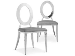 Lot De 2 Chaises Sonia Métal Argent Et Simili Gris