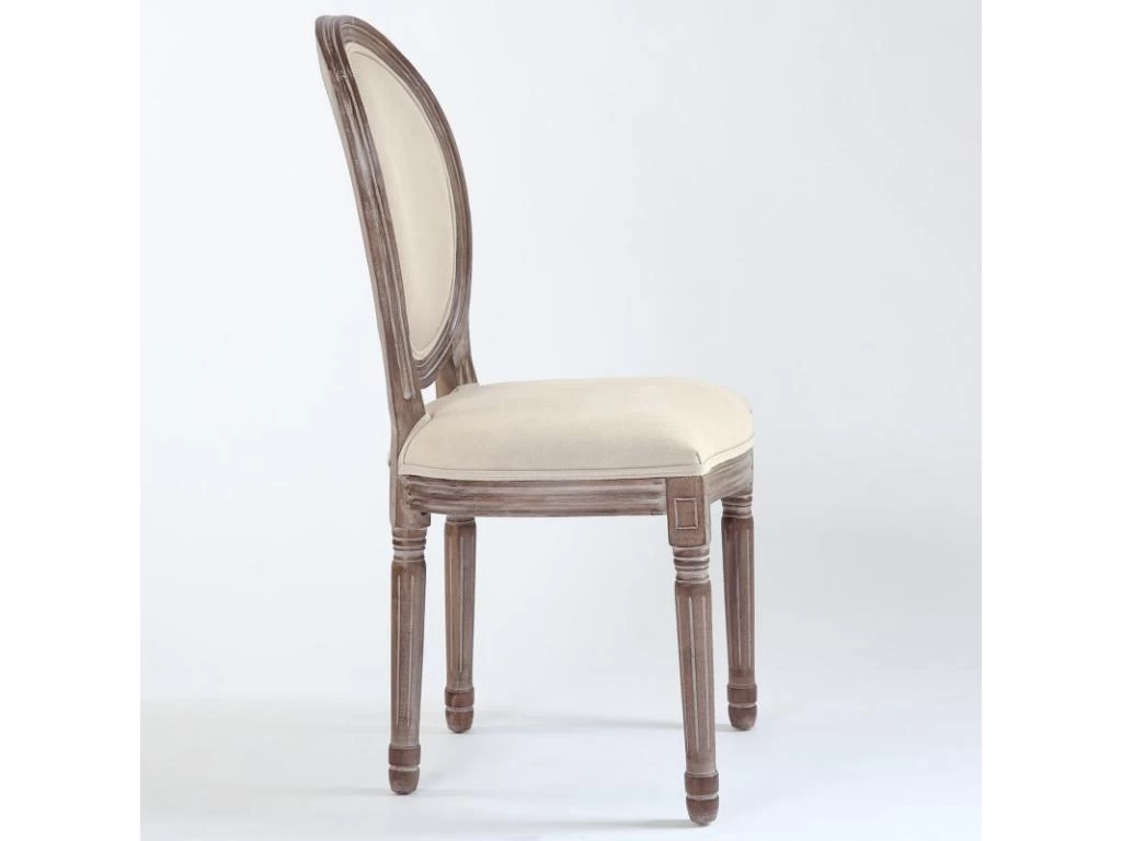 Lot De 2 Chaises Médaillon Louis XVI Tissu Beige 5 Lot De 2 Chaises Médaillon Louis XVI Tissu Beige – Image 3