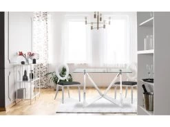 Lot De 2 Chaises Sonia Métal Argent Et Simili Noir -Magasin de meubles de restaurant chaise 20010417