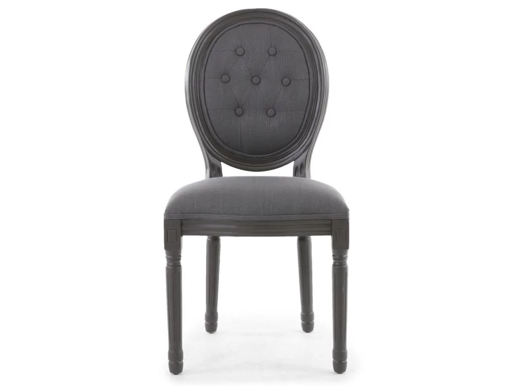 Lot De 2 Chaises De Style Médaillon Louis XVI Bois Gris & Tissu Capitonné Gris 4 Lot De 2 Chaises De Style Médaillon Louis XVI Bois Gris & Tissu Capitonné Gris – Image 2