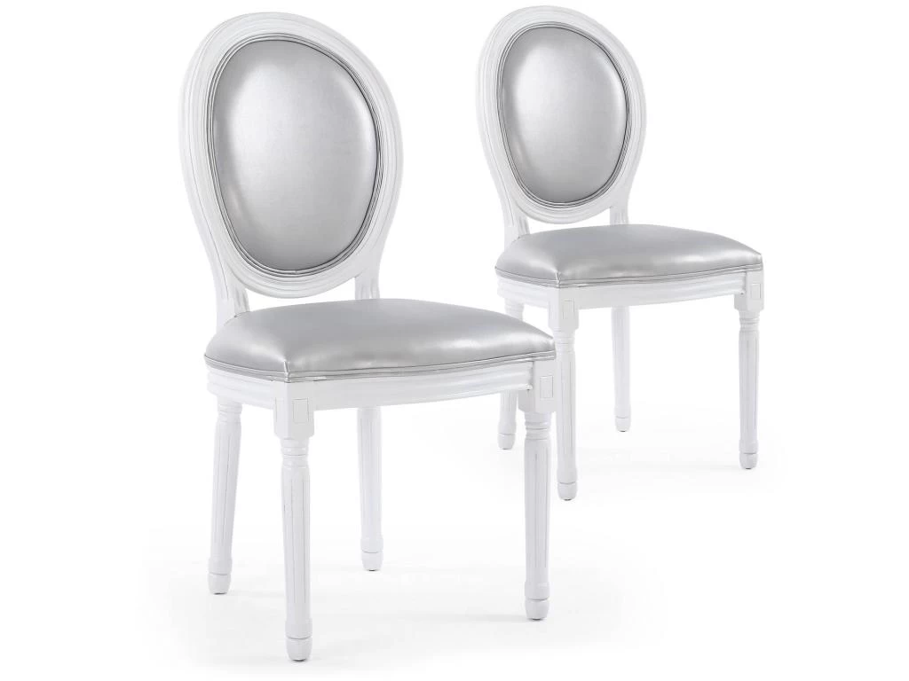 Lot De 2 Chaises Médaillon Louis XVI Simili (P.U) Silver 3 Lot De 2 Chaises Médaillon Louis XVI Simili (P.U) Silver