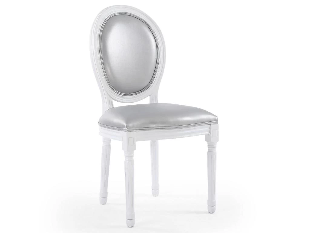 Lot De 2 Chaises Médaillon Louis XVI Simili (P.U) Silver 4 Lot De 2 Chaises Médaillon Louis XVI Simili (P.U) Silver – Image 2