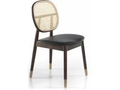 Chaise De Salle à Manger Bois Massif Assise Rembourrée Simili Dossier Rotin Pieds Doré