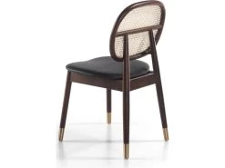 Chaise De Salle à Manger Bois Massif Assise Rembourrée Simili Dossier Rotin Pieds Doré -Magasin de meubles de restaurant chaise 21177609