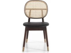 Chaise De Salle à Manger Bois Massif Assise Rembourrée Simili Dossier Rotin Pieds Doré -Magasin de meubles de restaurant chaise 21177611