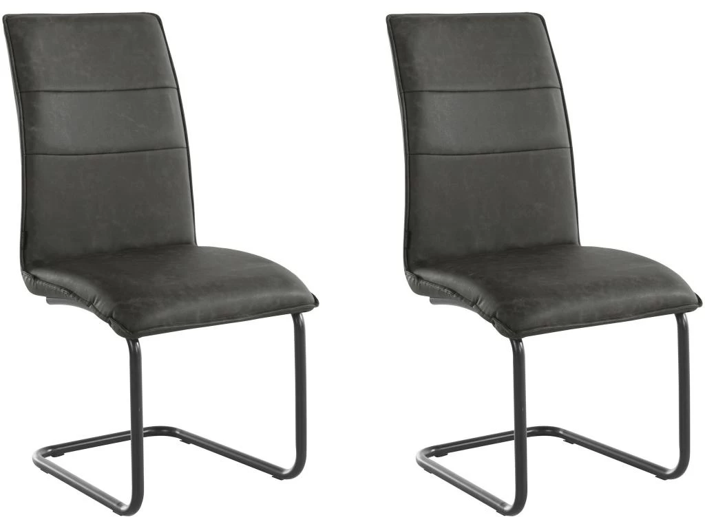 Lot De 2 Chaises De Salle à Manger Rembourrées En PU Anthracite 8 Lot De 2 Chaises De Salle à Manger Rembourrées En PU Anthracite – Image 6