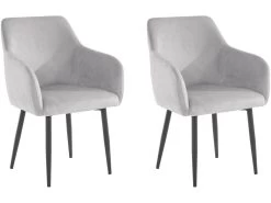 Lot De 2 Chaises De Salle à Manger Rembourrées En Velours Gris Clair -Magasin de meubles de restaurant chaise 21687869