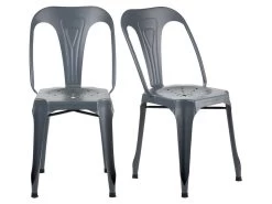 Lot De 2 Chaises Métal Gris Avec Perforations Sur L'assise - METALICA