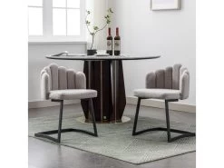 Lot De 2 Chaises Godole - Structure En L - Dossier En Forme De Pétale - Cachemire - Gris & Noir