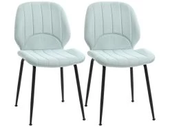 Lot De 2 Chaises De Salle à Manger En Velours Avec Dossier, Assise Rembourrée Et Pieds En Acier Vert Et Noir