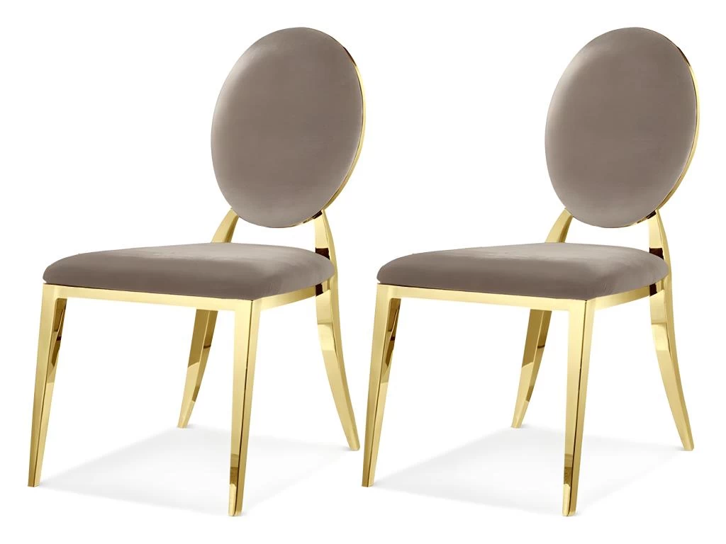 Lot De 2 Chaises Médaillon Pied Couleur Or Era - Couleurs - Velours Taupe 3 Lot De 2 Chaises Médaillon Pied Couleur Or Era - Couleurs - Velours Taupe
