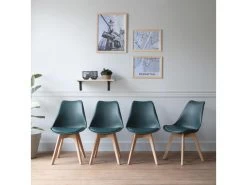 Lot De 4 Chaises Scandinaves NORA Bleues Avec Coussin - HAPPY GARDEN