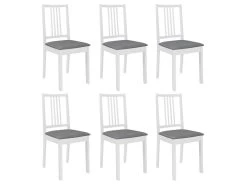 Lot De 6 Chaises De Salle à Manger Cuisineà Dîner Avec Coussins Blanc Bois Solide CDS022954