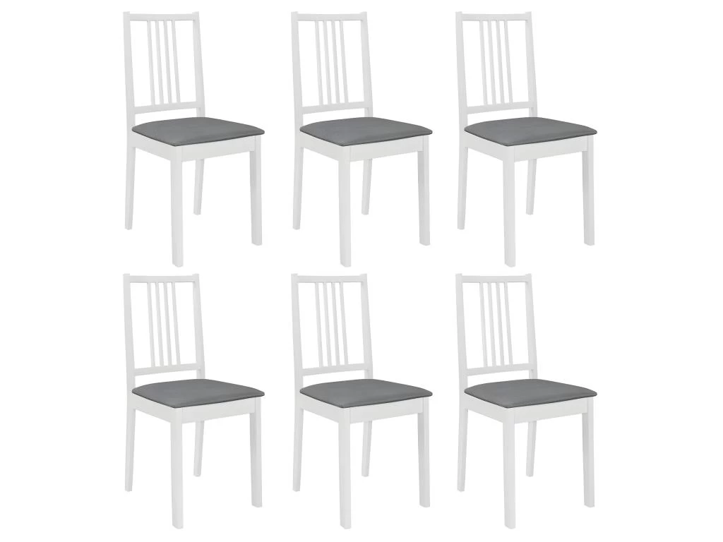 Lot De 6 Chaises De Salle à Manger Cuisineà Dîner Avec Coussins Blanc Bois Solide CDS022954 3 Lot De 6 Chaises De Salle à Manger Cuisineà Dîner Avec Coussins Blanc Bois Solide CDS022954