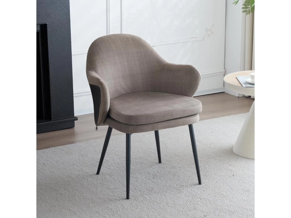 Chaise - Coutures En Tissu Et Cuir PU - Siège Amovible - Marron 3 Chaise - Coutures En Tissu Et Cuir PU - Siège Amovible - Marron