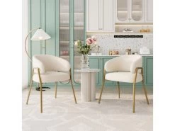 Lot De 2 Chaises - Tissu En Sherpa - Pieds Dorés - Beige