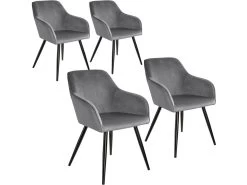 Lot De 4 Chaises Pieds Noir Siège De Salon Cuisine Salle à Manger Design élégant Velours Gris 08_0000076