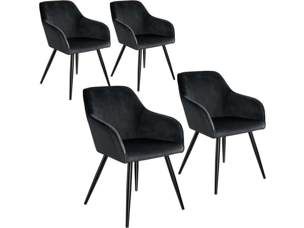 Lot De 4 Chaises Pieds Noir Siège De Salon Cuisine Salle à Manger Design élégant Velours Noir 08_0000080 3 Lot De 4 Chaises Pieds Noir Siège De Salon Cuisine Salle à Manger Design élégant Velours Noir 08_0000080