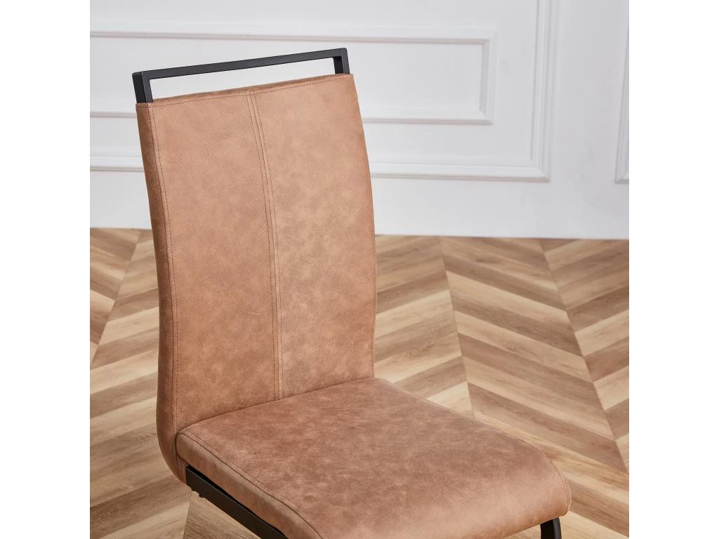 Lot De 4 Chaises De Salle à Manger - En Similicuir - Marron 4 Lot De 4 Chaises De Salle à Manger - En Similicuir - Marron – Image 2