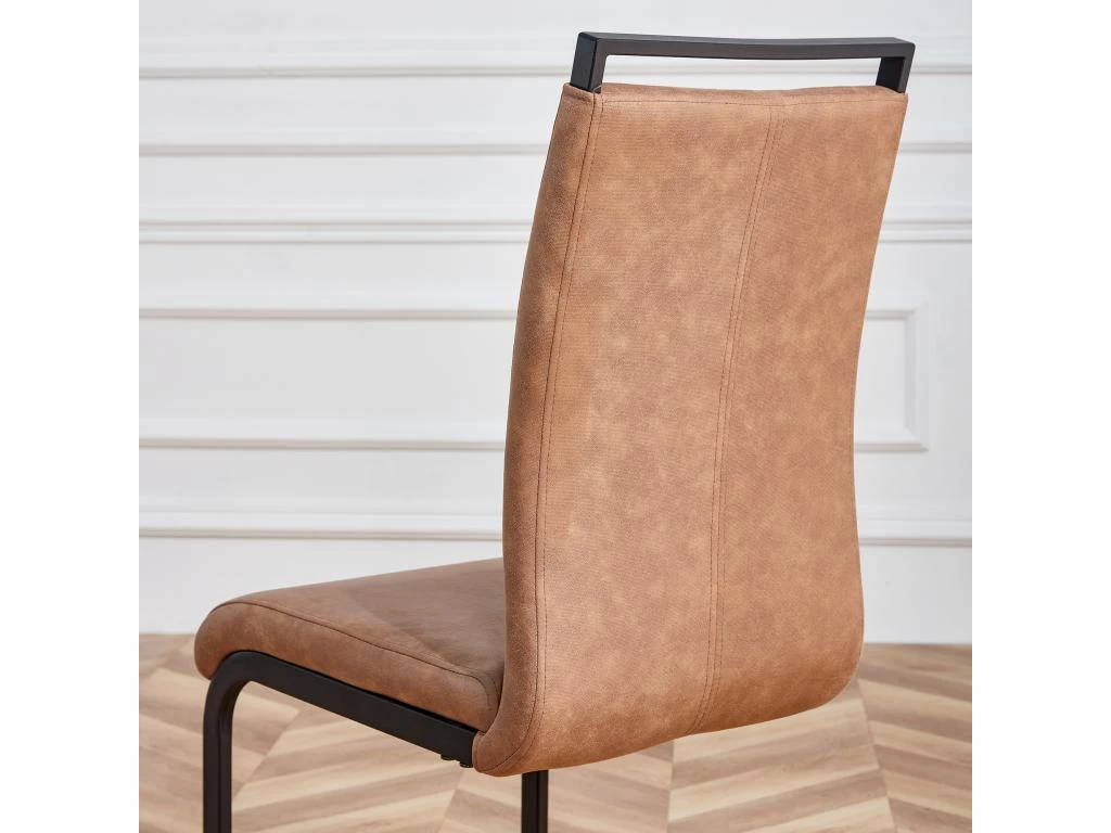 Lot De 4 Chaises De Salle à Manger - En Similicuir - Marron 6 Lot De 4 Chaises De Salle à Manger - En Similicuir - Marron – Image 4