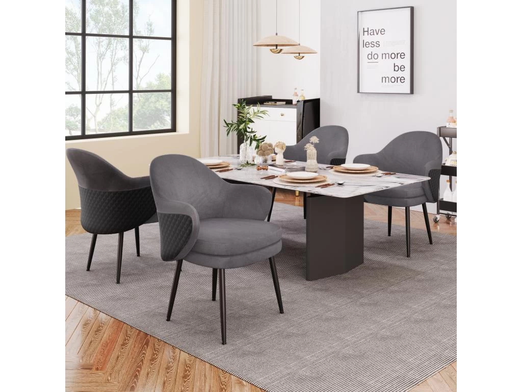 Lot De 4 Chaises - Coutures En Tissu Et Cuir PU - Siège Amovible - Gris 3 Lot De 4 Chaises - Coutures En Tissu Et Cuir PU - Siège Amovible - Gris