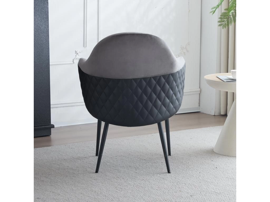 Lot De 4 Chaises - Coutures En Tissu Et Cuir PU - Siège Amovible - Gris 4 Lot De 4 Chaises - Coutures En Tissu Et Cuir PU - Siège Amovible - Gris – Image 2