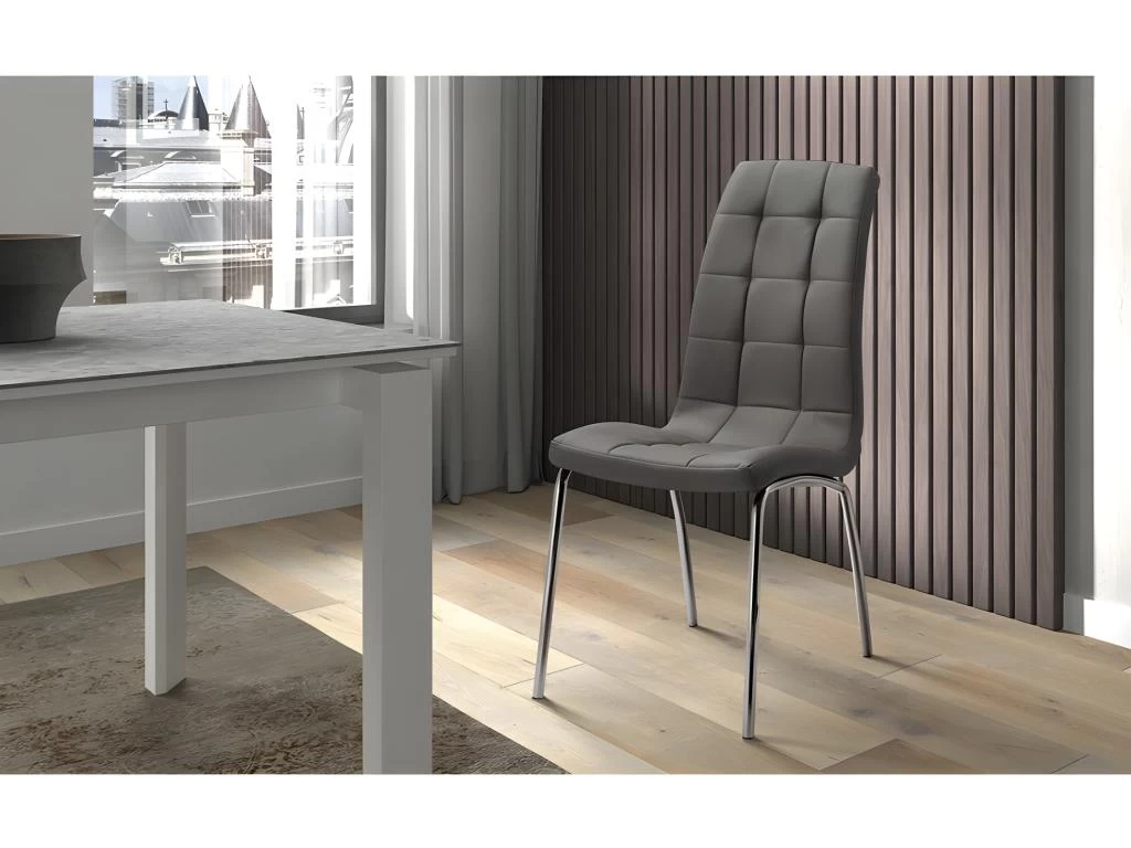 Chaise MERIL PU Gris, Dimensions: H96 X L42 X P55 Cm, Idéal Pour Une Salle à Manger Tape-à-l'œil 4 Chaise MERIL PU Gris, Dimensions: H96 X L42 X P55 Cm, Idéal Pour Une Salle à Manger Tape-à-l'œil – Image 2