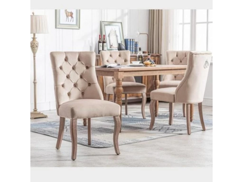 Lot De 4 Chaises De Salle à Manger En Velours - Matelassage De Boutons - Beige 3 Lot De 4 Chaises De Salle à Manger En Velours - Matelassage De Boutons - Beige
