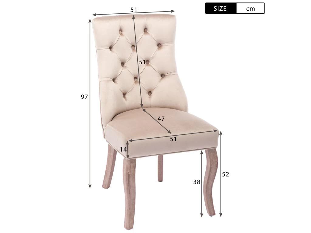 Lot De 4 Chaises De Salle à Manger En Velours - Matelassage De Boutons - Beige 7 Lot De 4 Chaises De Salle à Manger En Velours - Matelassage De Boutons - Beige – Image 5