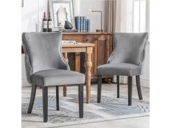 Lot De 2 Chaises De Salle à Manger En Velours - Cadre En Bois Massif - Gris