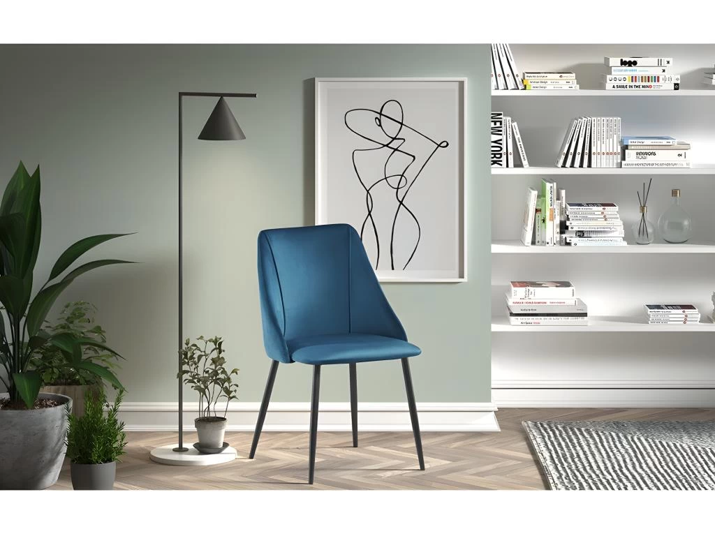 Chaise MARIA Velours Bleu, Dimensions: H84 X L47 X P54 Cm, Idéal Pour Une Salle A Manger Design Et Moderne 4 Chaise MARIA Velours Bleu, Dimensions: H84 X L47 X P54 Cm, Idéal Pour Une Salle A Manger Design Et Moderne – Image 2