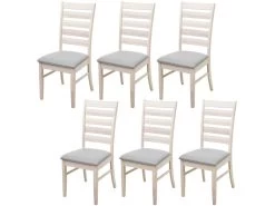 Lot De 6 Chaises De Salle à Manger Cuisine Chaise Tissu Gris Et Bois Massif Clair 04_0000850
