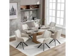 Lot De 6 Chaises En Velours Et Similicuir - Pieds En Métal - Beige