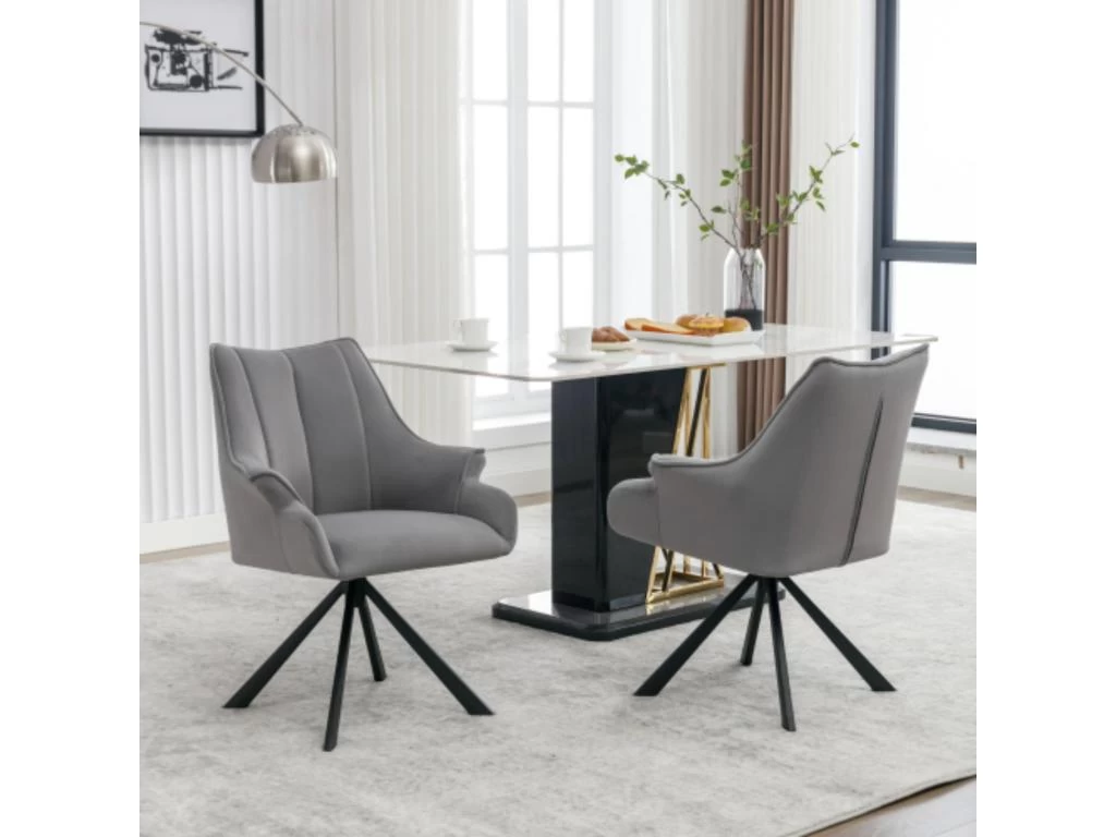 Lot De 2 Chaises En Patchwork De Velours - Pieds En Métal - Gris 3 Lot De 2 Chaises En Patchwork De Velours - Pieds En Métal - Gris