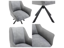 Lot De 6 Chaises En Velours Et Similicuir - Pieds En Métal - Gris -Magasin de meubles de restaurant chaise 22934687
