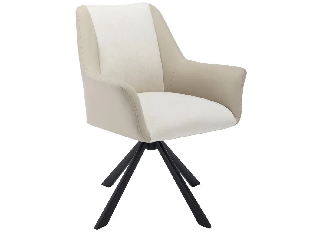 Lot De 2 Chaises En Velours Et Similicuir - Pieds En Métal - Beige 4 Lot De 2 Chaises En Velours Et Similicuir - Pieds En Métal - Beige – Image 2