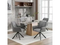 Lot De 4 Chaises En Velours Et Similicuir - Pieds En Métal - Gris