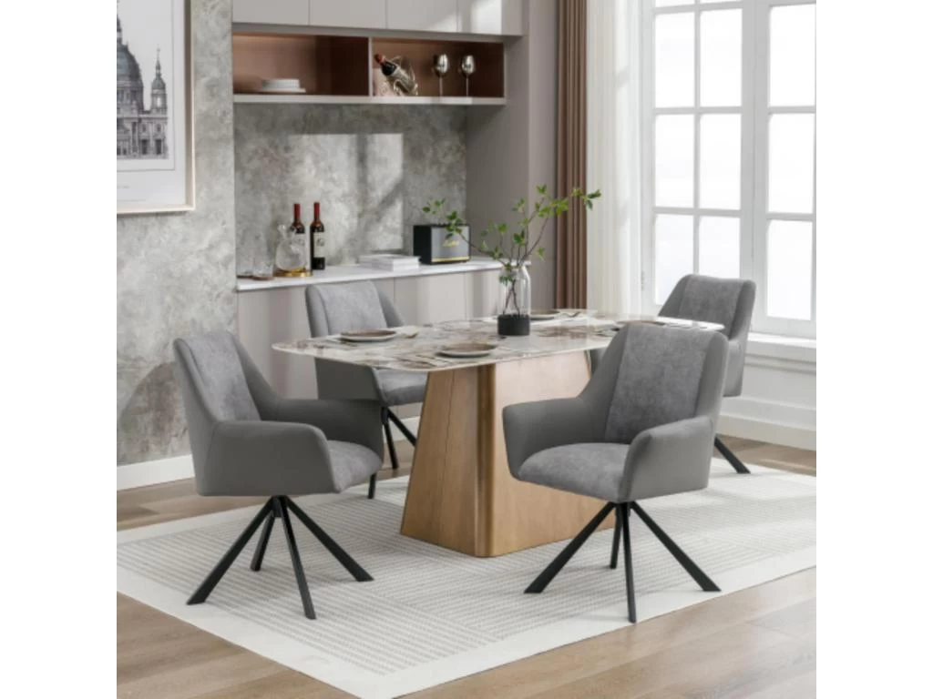 Lot De 4 Chaises En Velours Et Similicuir - Pieds En Métal - Gris 3 Lot De 4 Chaises En Velours Et Similicuir - Pieds En Métal - Gris