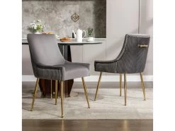 Lot De 6 Chaises De Salle à Manger Avec Pieds Plaqués - Doré & Gris