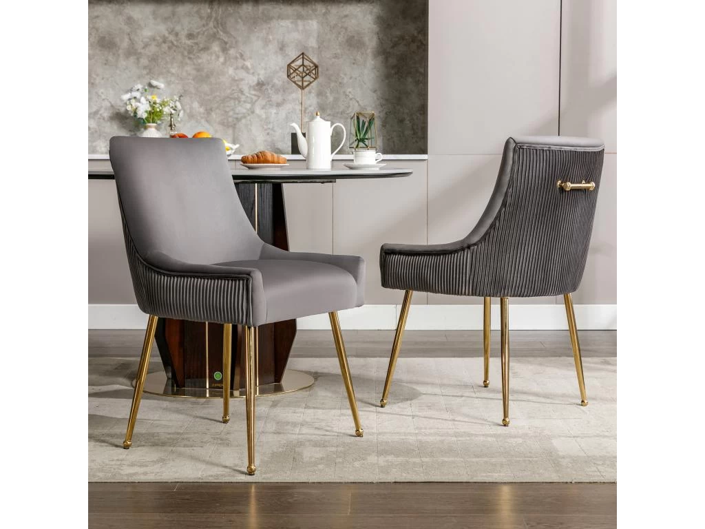 Lot De 6 Chaises De Salle à Manger Avec Pieds Plaqués - Doré & Gris 3 Lot De 6 Chaises De Salle à Manger Avec Pieds Plaqués - Doré & Gris