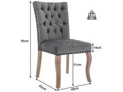 Lot De 2 Chaises Capitonné En Velours - Cadre En Bois Massif - Gris -Magasin de meubles de restaurant chaise 23008757