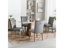 Lot De 4 Chaises Capitonné En Velours - Cadre En Bois Massif - Gris