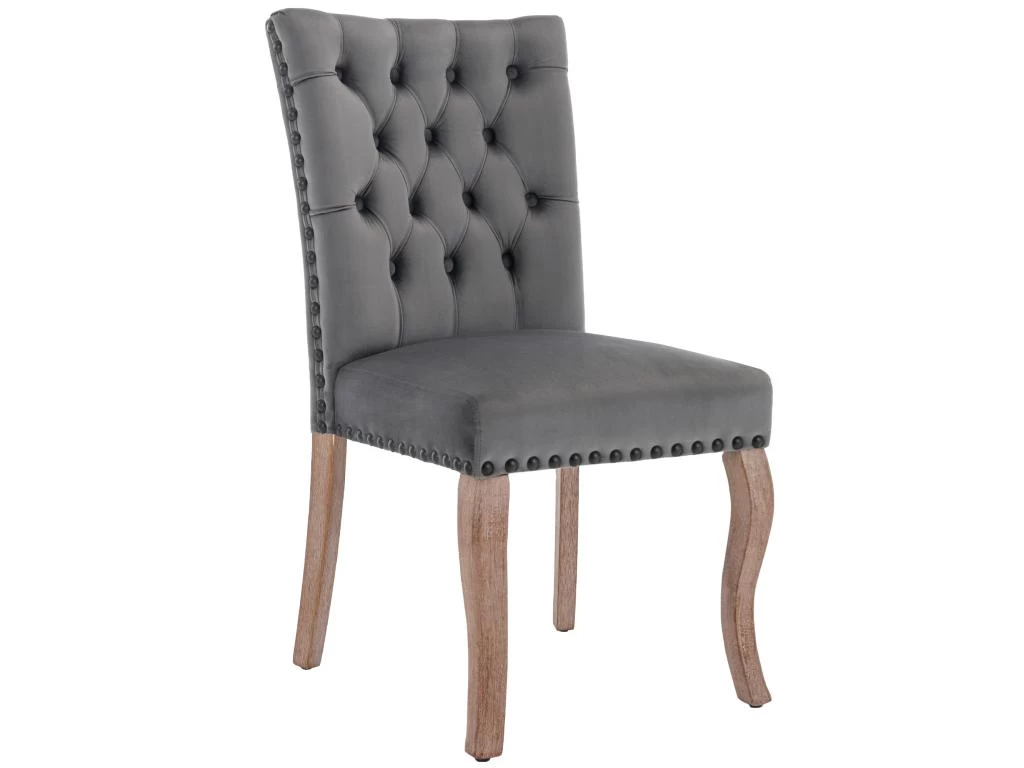 Lot De 6 Chaises Capitonné En Velours - Cadre En Bois Massif - Gris 4 Lot De 6 Chaises Capitonné En Velours - Cadre En Bois Massif - Gris – Image 2